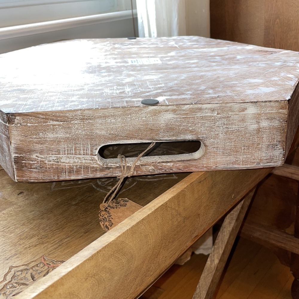 Unique Octagonal Distressed Natural Wooden Tray with Gold Accents ๐NWT! - Picture 16 of 16